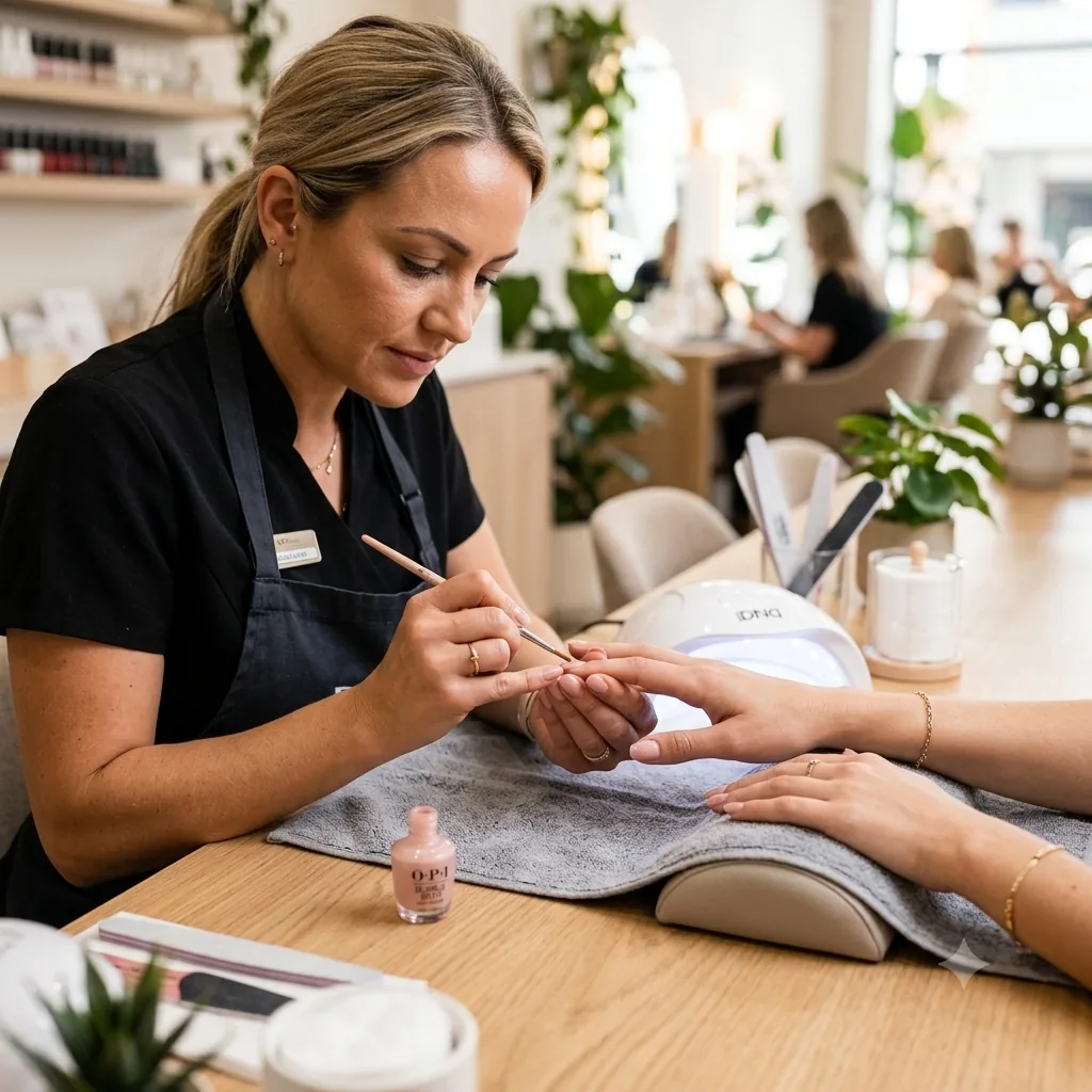 Een nagelbehandeling in uitvoering aan de werktafel